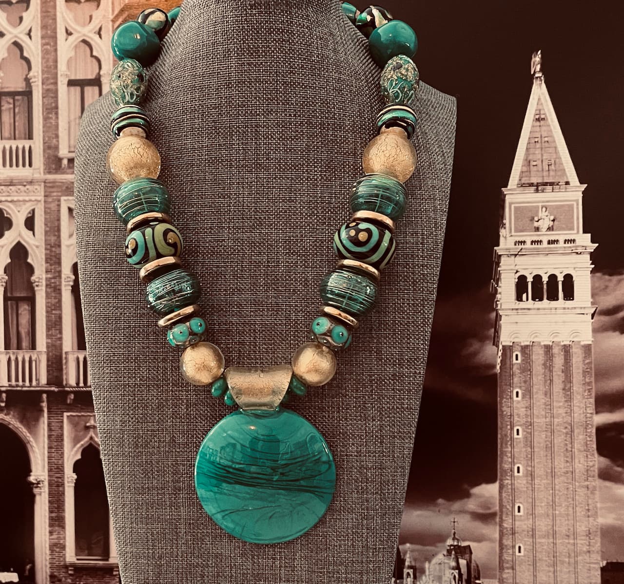 handmade necklace venetian glass turquise