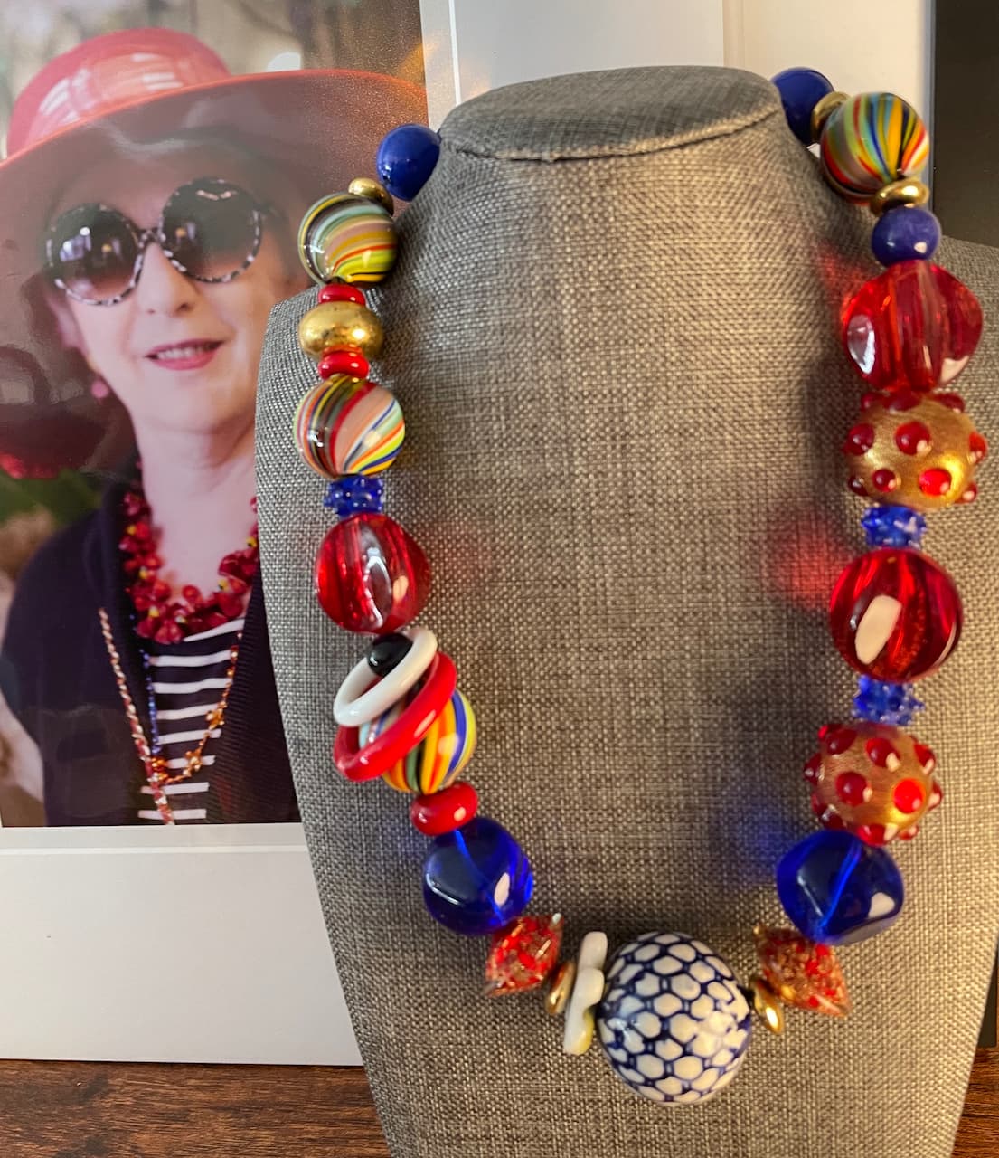 necklace red and blue