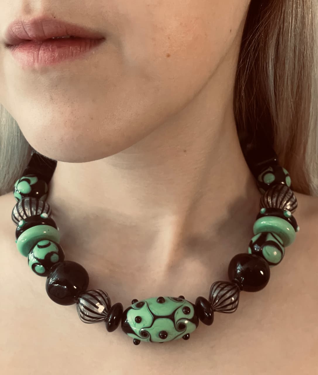 necklace green and black
